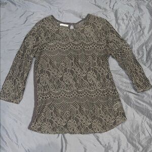 Maurices Gray Lace Overlay 3/4 Sleeve Blouse